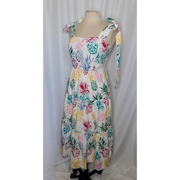NWT!! MILLY Ellery Tiered Pineapple Print Midi Dress Poplin Colorful Size 8 - Picture 6 of 16